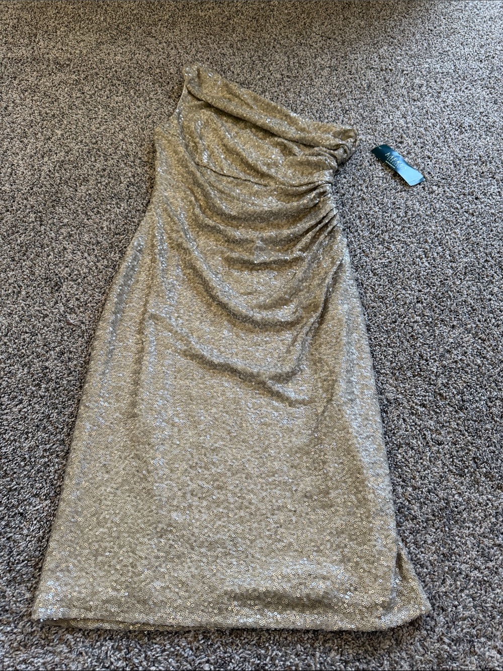 NWT Ralph Lauren Gold Sequin One-Shoulder Dress Size 8